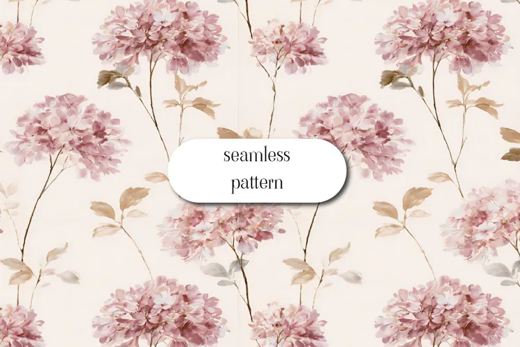 Dusty Pink Hydrangea Pattern on Cream