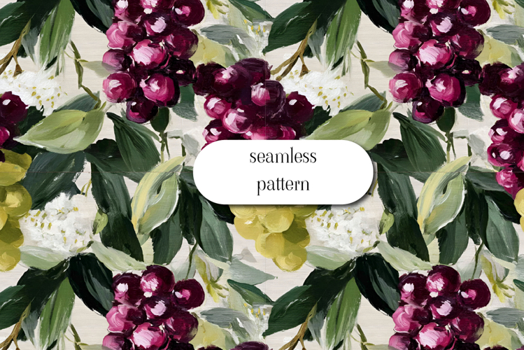 Watercolor Grape Pattern, Vineyard Fruit Seamless Print