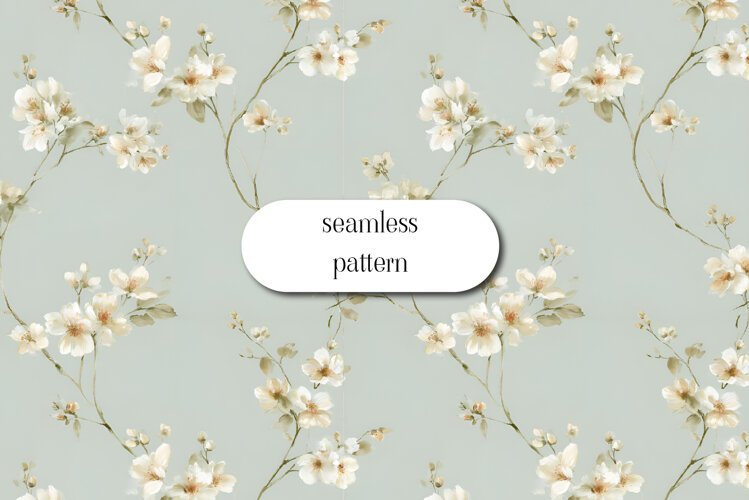 White Blossom Pattern on Sage Green example image 1