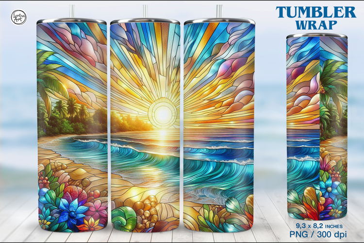 Stained Glass Sunset Sublimation, 20 oz Tumbler Wrap example image 1