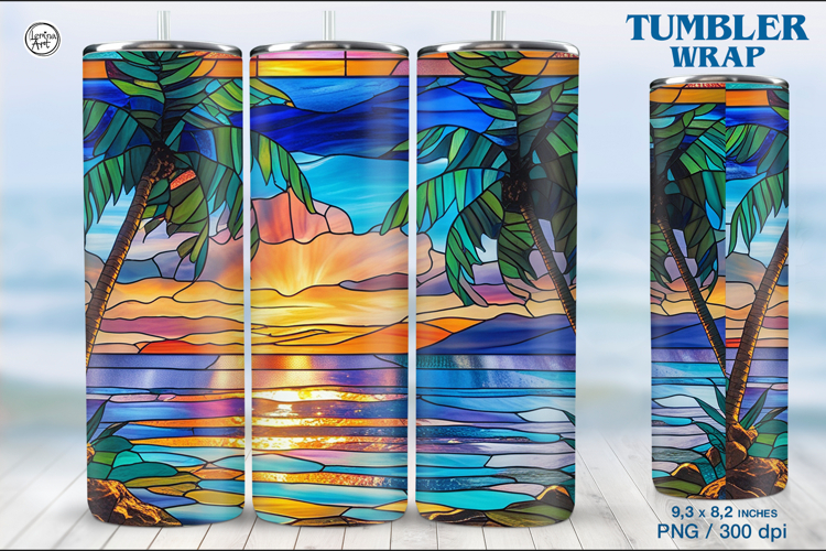 Stained Glass Sunset Sublimation, 20 oz Tumbler Wrap example image 1