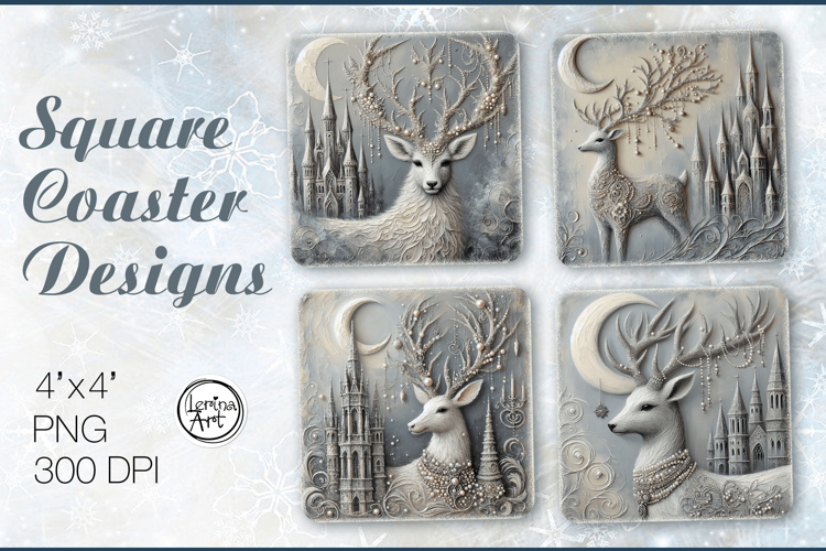 Cute Deer Christmas Coaster Design, 4 PNG