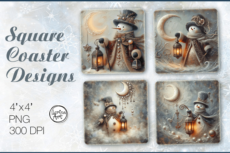 Cute Snowman Christmas Coaster Design, 4 PNG