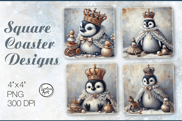 Cute penguin Christmas Coaster Design, 4 PNG