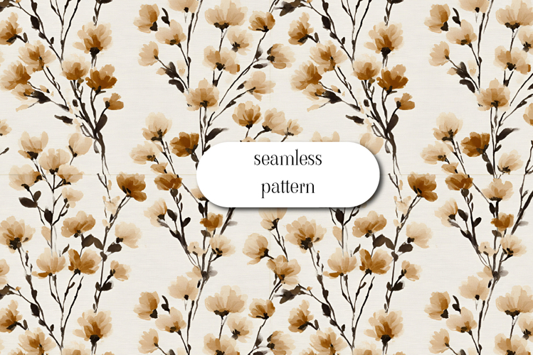Neutral Watercolor Floral Seamless Pattern, Digital Paper
