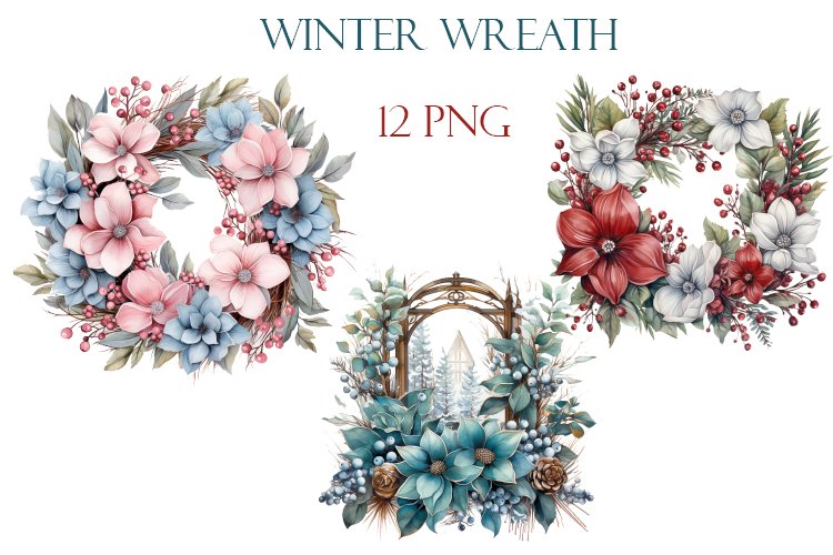 Watercolor christmas wreath clipart, watercolor clipart, PNG