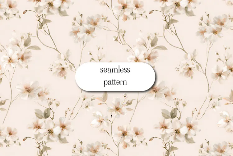 Ivory Wildflower Pattern on Warm Cream