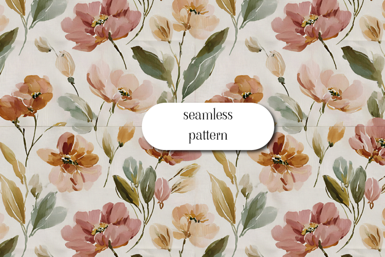 Soft Watercolor Floral Seamless Pattern, Digital Paper