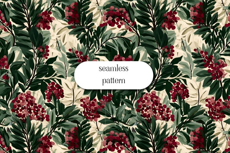 Burgundy Berry Pattern with Dark Green Foliage example image 1