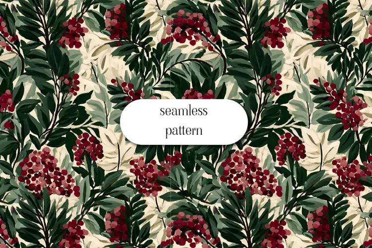 Burgundy Berry Pattern with Dark Green Foliage