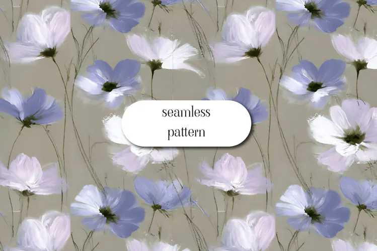 Lavender Cosmos Pattern on Warm Gray