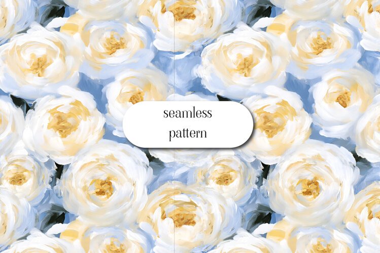 White Peony Floral Pattern on Dusty Blue example image 1