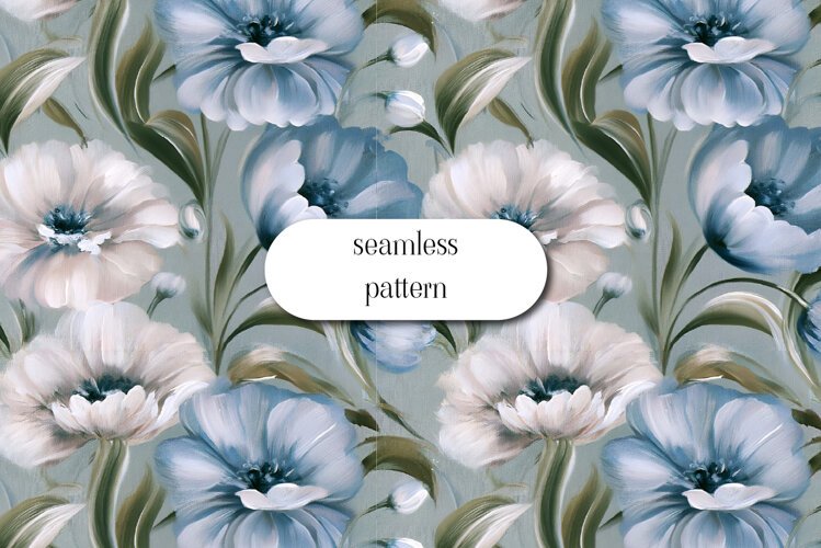 Blue and White Anemone Floral Pattern example image 1