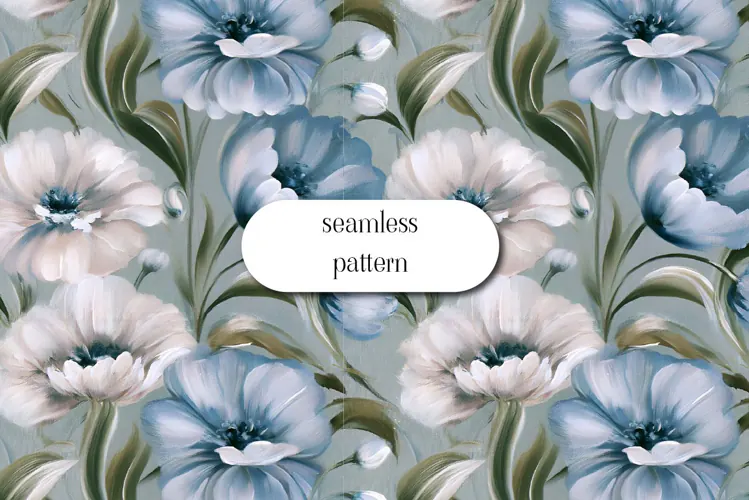 Blue and White Anemone Floral Pattern