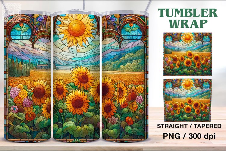 Stained Glass Sunflowers Tumbler, 20 oz Tumbler Wrap