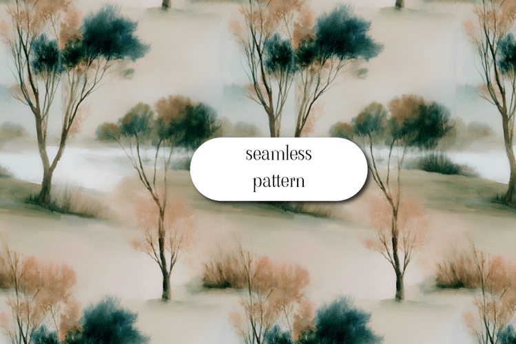Watercolor Landscape Seamless Pattern, Misty Forest Print