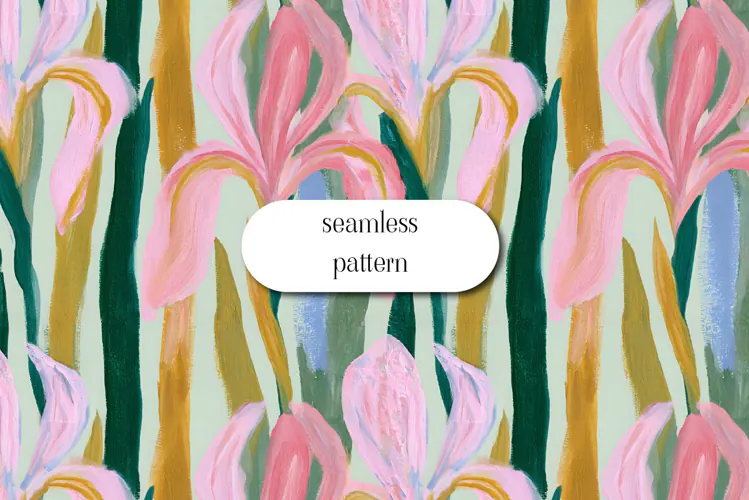 Pink Iris Floral Pattern with Bold Strokes