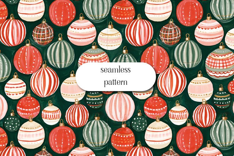 Vintage Christmas Baubles Seamless Pattern on Green example image 1