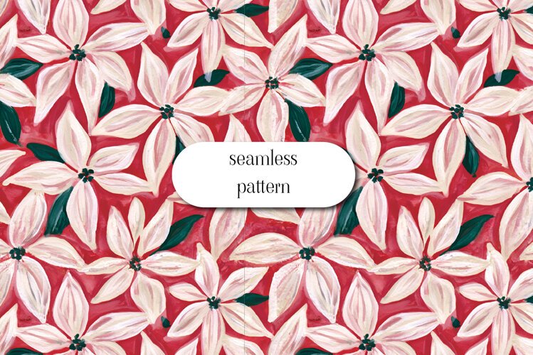 Pink Poinsettia Christmas Floral Seamless Pattern example image 1