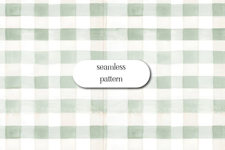 Sage Green Watercolor Gingham Seamless Pattern example image 1