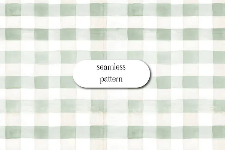 Sage Green Watercolor Gingham Seamless Pattern