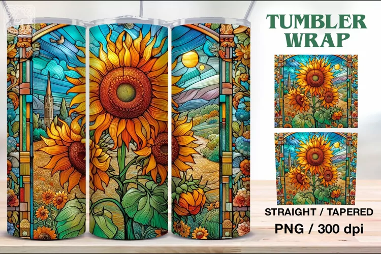Stained Glass Sunflowers Tumbler, 20 oz Tumbler Wrap