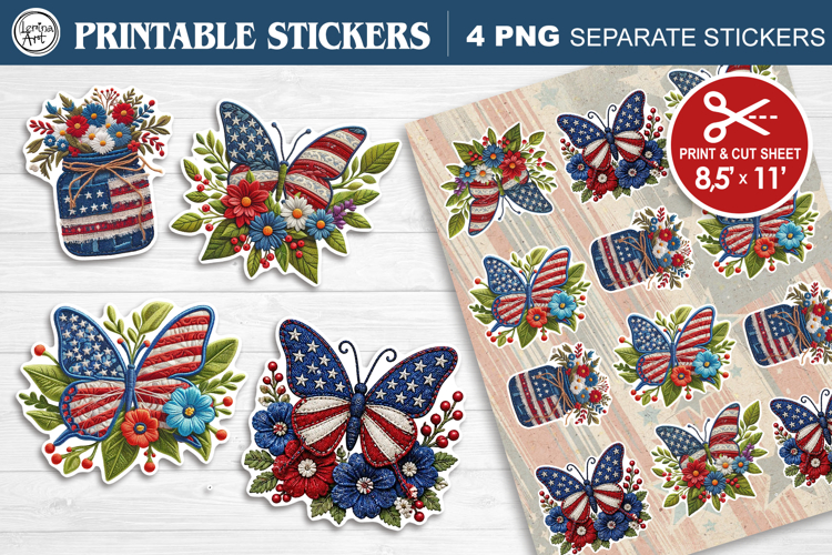 4-th of July. Print & Cut Stickers PNG
