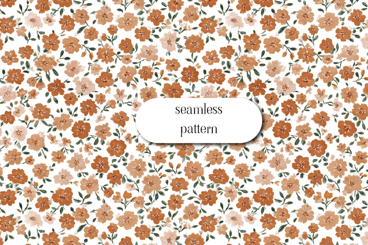 Orange Ditsy Floral Seamless Pattern, Watercolor Digital