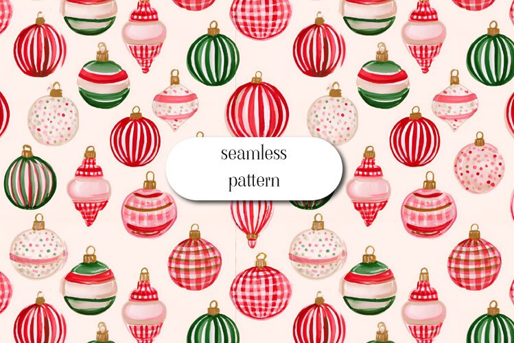 Vintage Christmas Baubles Seamless Pattern on Ivory example image 1