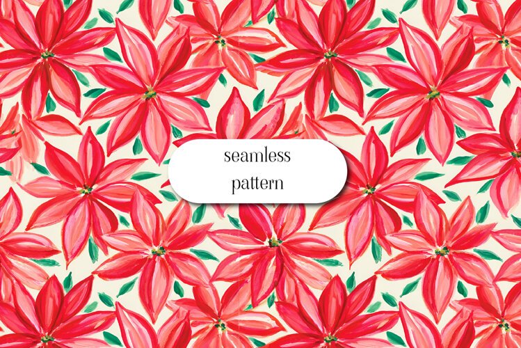 Red and Pink Poinsettia Christmas Seamless Pattern example image 1