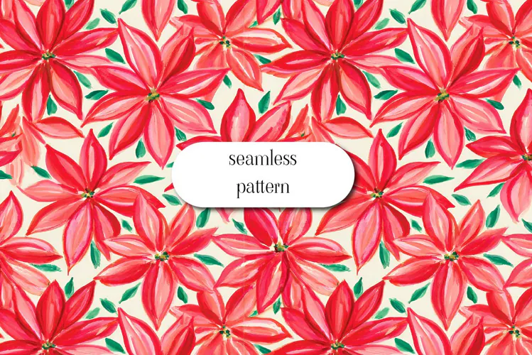 Red and Pink Poinsettia Christmas Seamless Pattern
