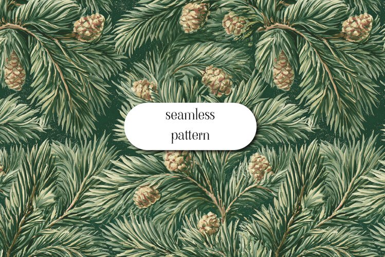 Vintage Pine Branches and Pinecones Seamless Pattern example image 1