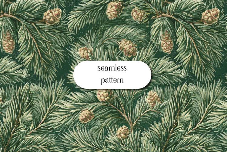 Vintage Pine Branches and Pinecones Seamless Pattern