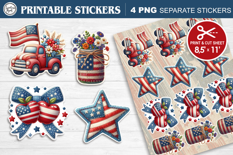4-th of July. Print & Cut Stickers PNG