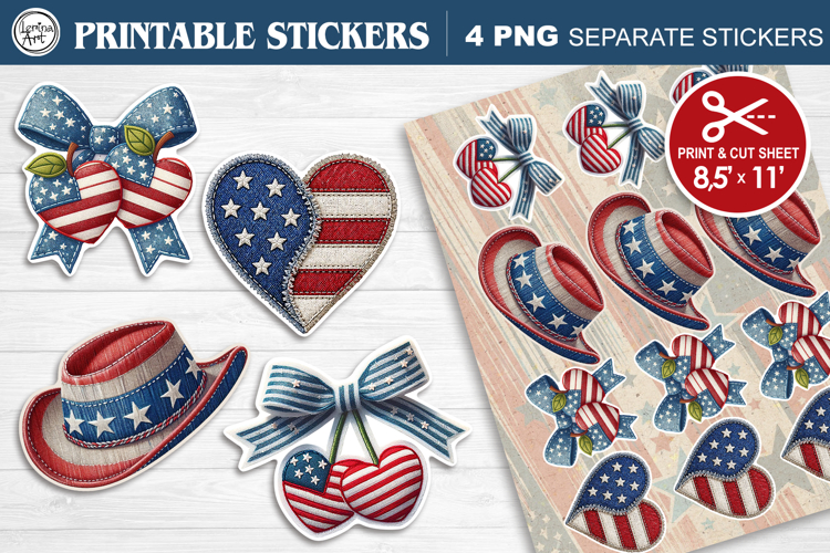 4-th of July. Print & Cut Stickers PNG