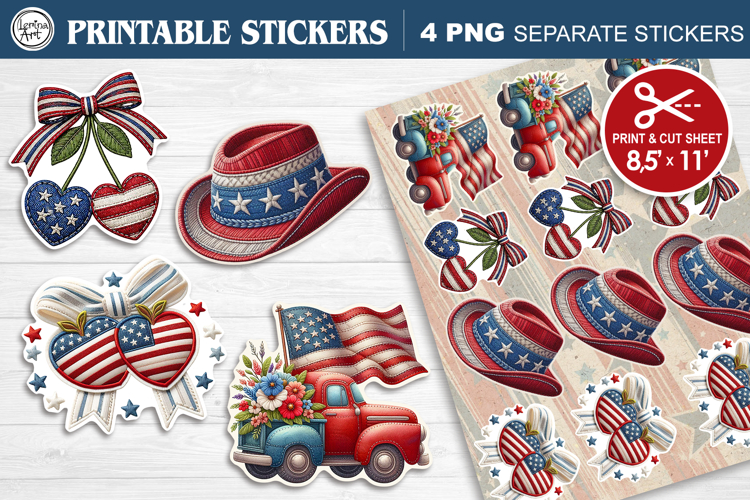 4-th of July. Print & Cut Stickers PNG