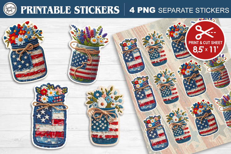 4-th of July. Print & Cut Stickers PNG