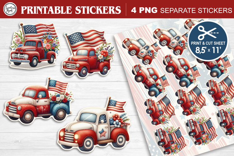 4-th of July. Print & Cut Stickers PNG
