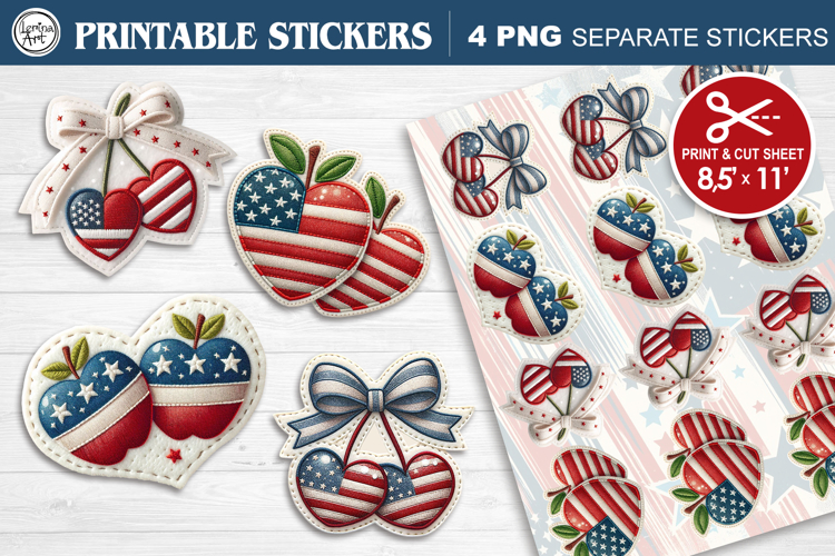 4-th of July. Print & Cut Stickers PNG