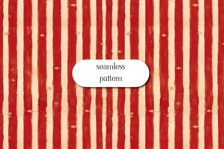 Vintage Red Christmas Stripes and Gold Stars Pattern example image 1
