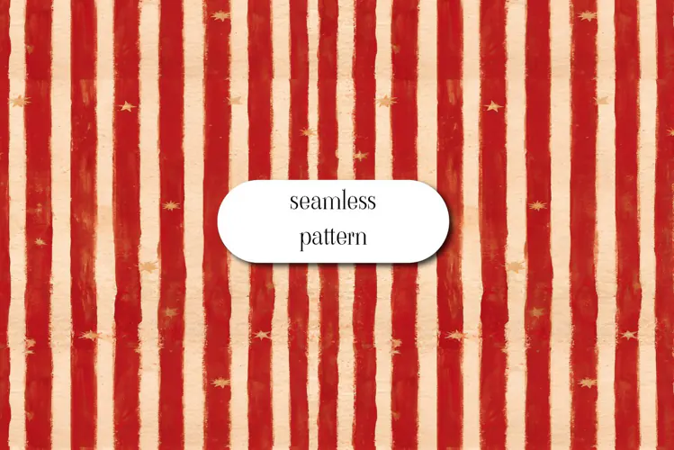 Vintage Red Christmas Stripes and Gold Stars Pattern