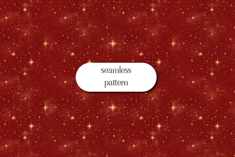 Vintage Gold Stars on Red Christmas Seamless Pattern