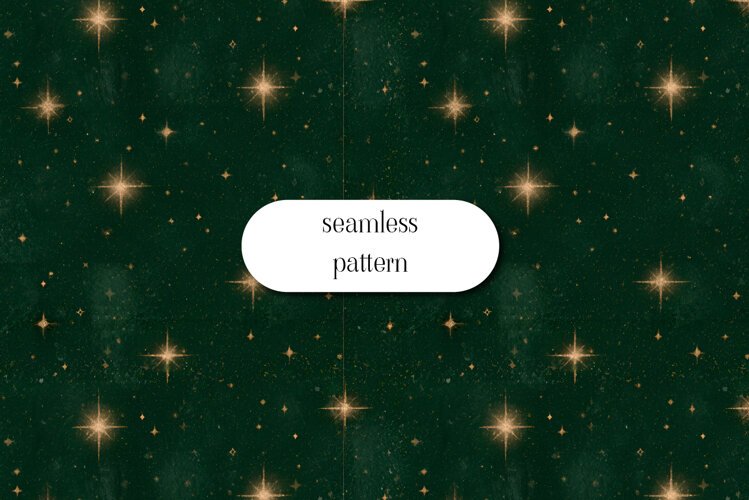 Golden Stars on Forest Green Christmas Seamless Pattern example image 1