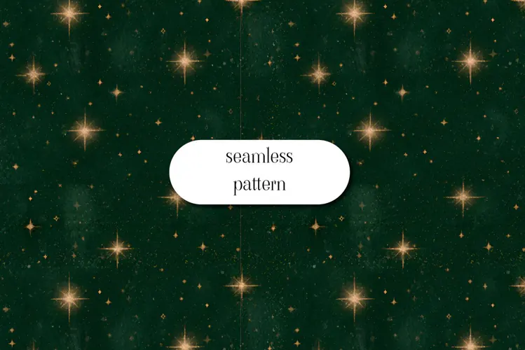 Golden Stars on Forest Green Christmas Seamless Pattern