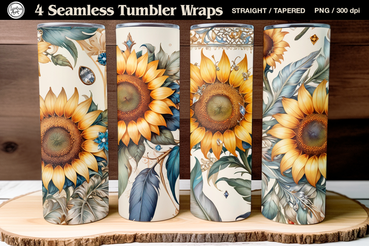 4 SEAMLESS Sunflower Tumbler Wrap Sublimation, 20 oz