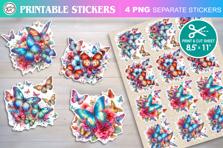 Summer. Butterfly. Print   Cut Stickers PNG