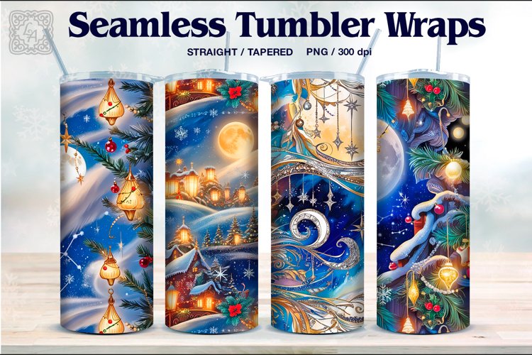 4 Christmas Seamless Tumbler Wrap 20 oz