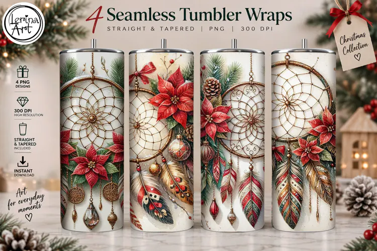 4 Boho Christmas Tumbler Wrap 20 oz