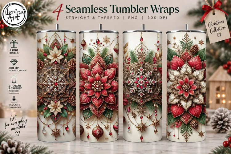 4 Boho Christmas Tumbler Wrap 20 oz