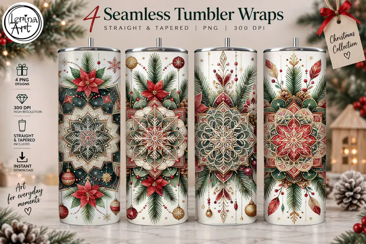 4 Boho Christmas Tumbler Wrap 20 oz